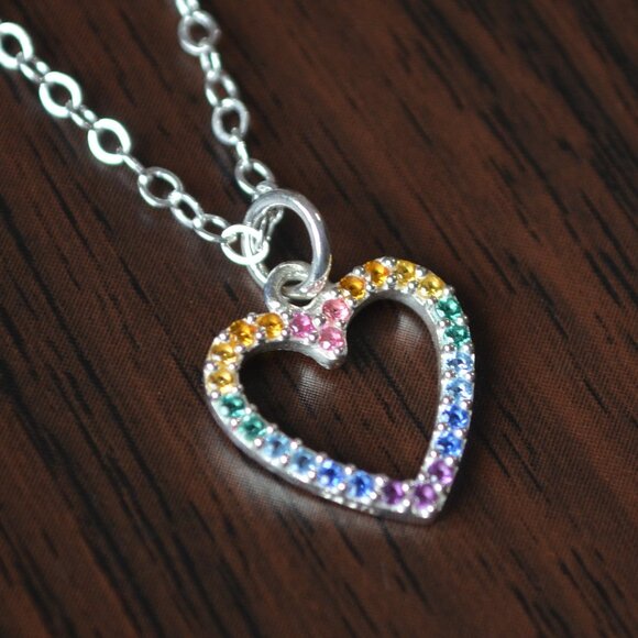 Rainbow Heart Necklace for Girls with Cubic Zirconia - Picture 6 of 10
